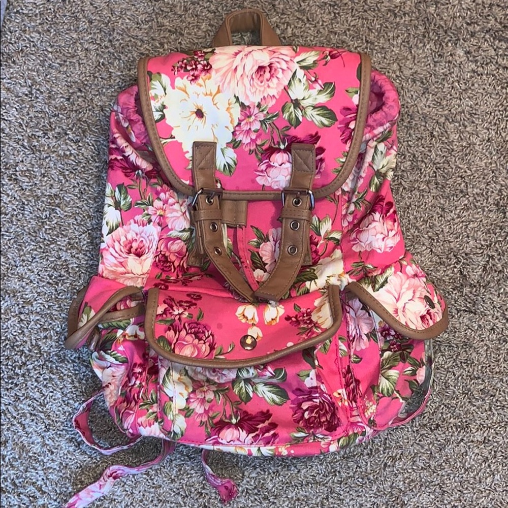 Candie’s pink floral rucksack backpack used